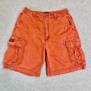 Vintage American Eagle Shorts Mens 32 Orange Cargo 10" Inseam Distressed Twill